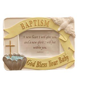 NIB Dicksons Baby Baptism "God Bless Your Baby" 3D Resin Photo Picture/Frame